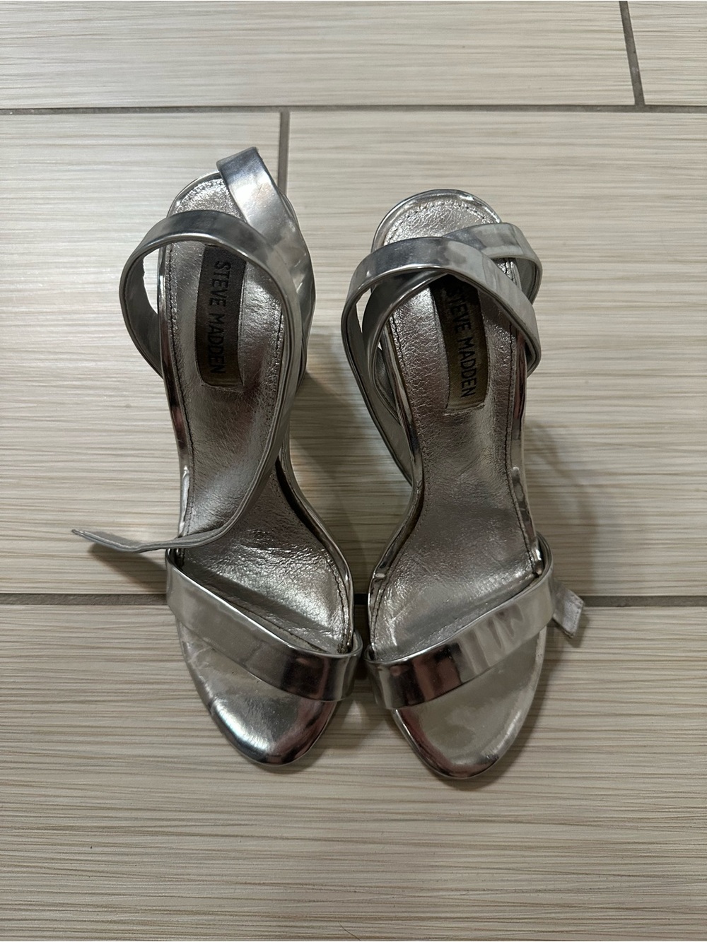 Steve Madden Silver Metallic Strappy Heeled Sandals